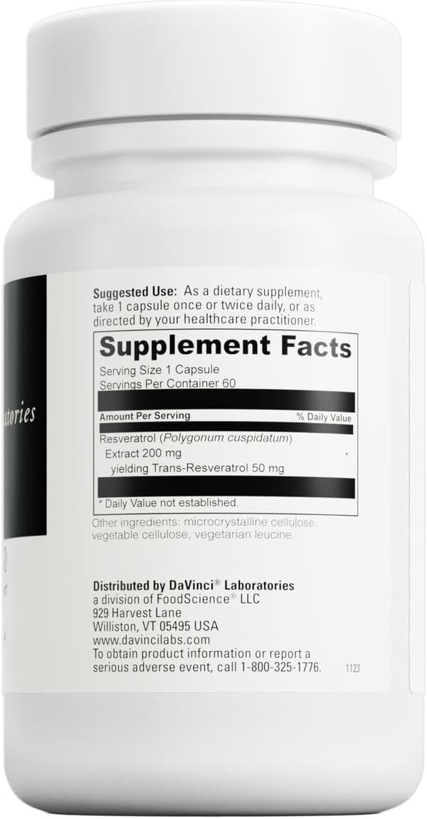 DAVINCI Labs Resveratrol-50 - Helps Support Immune System Bone Health &amp Heart Health with Resveratrol* - Gluten-Free &amp Vegetarian - 60 Capsules