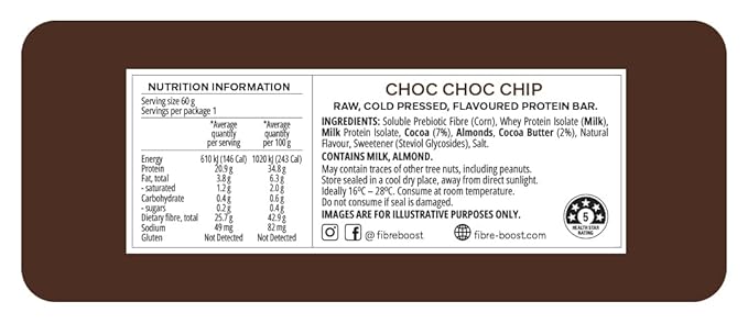 Fibre Boost Cold Pressed Choc Choc Chip flavoured Protein Bar