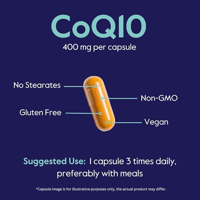 BESTVITE Coenzyme CoQ10 400mg (120 Vegetarian Capsules) Naturally Fermented - No Stearates - Vegan - Gluten Free - Non GMO