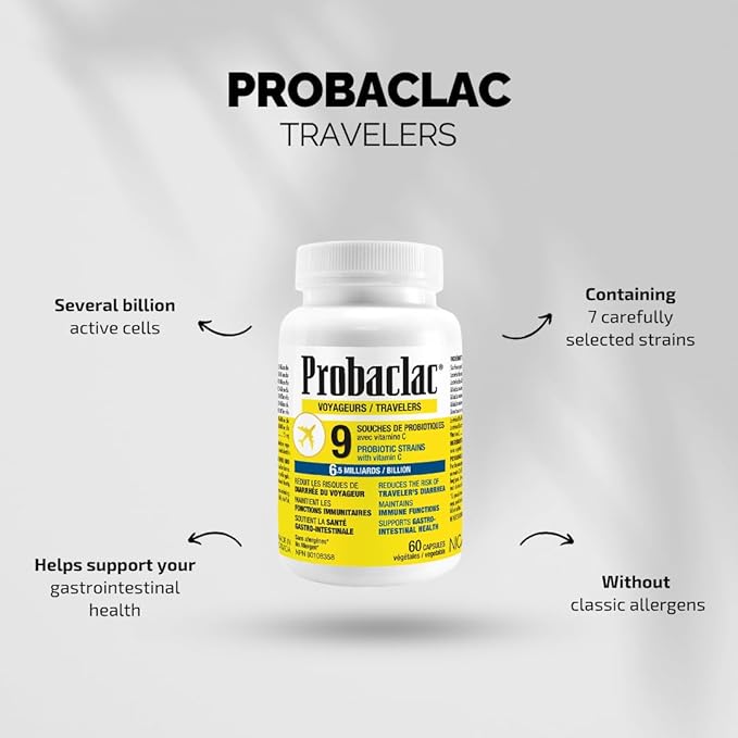 Natural Travelers Probiotics Reducing Risk of Diarrhea Contains Vitamin C Immune Support Gluten Free Travel Size Vacation Cruise and Airplane Travel Essentials Vegan 60 Capsules