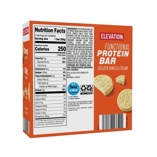2 PACK DELICIOUS Functional Protein Bar – 4 Bars Golden Vanilla Flavor 🍯 Gluten Free 🌱 19g Protein 💪 MCT &amp Omega-3 Oils for Focus 🧠 Guarana Caffeine for Energy ⚡ – Fortified with Essentia