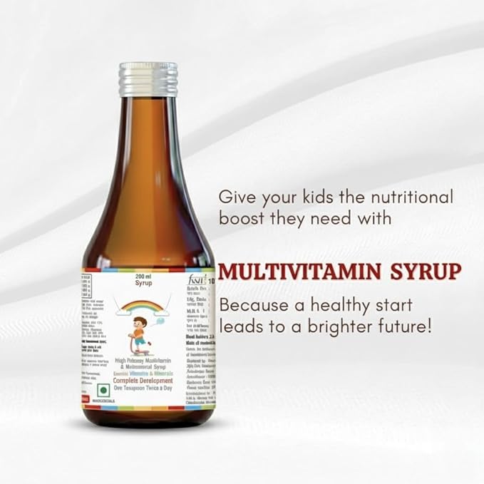 Multivitamin Syrup for Kids - 200 ml Delicious Mix Fruit Flavor - Daily Immune Support - Pediatrician Recommended