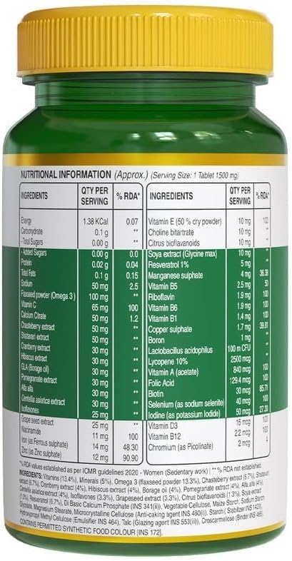 Multivitamin for Women (1500mg) with Biotin Calcium Cranberry Alfa Alfa Shatavari | Supports Immunity Energy Skin Hair Nails Bone &amp Overall Health | 30 Veg Tablets (Pack of 1)