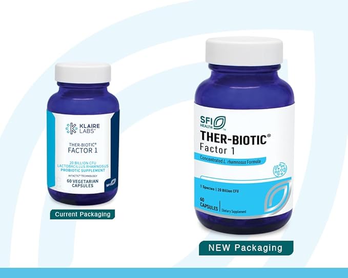 Klaire Labs SFI Health Ther-Biotic Factor 1 Probiotic - Lactobacillus Rhamnosus Single Strain - 20 Billion CFU - Gut &amp Immune Support L Rhamnosus Probiotics - Hypoallergenic (60 Capsules 2 Pack)