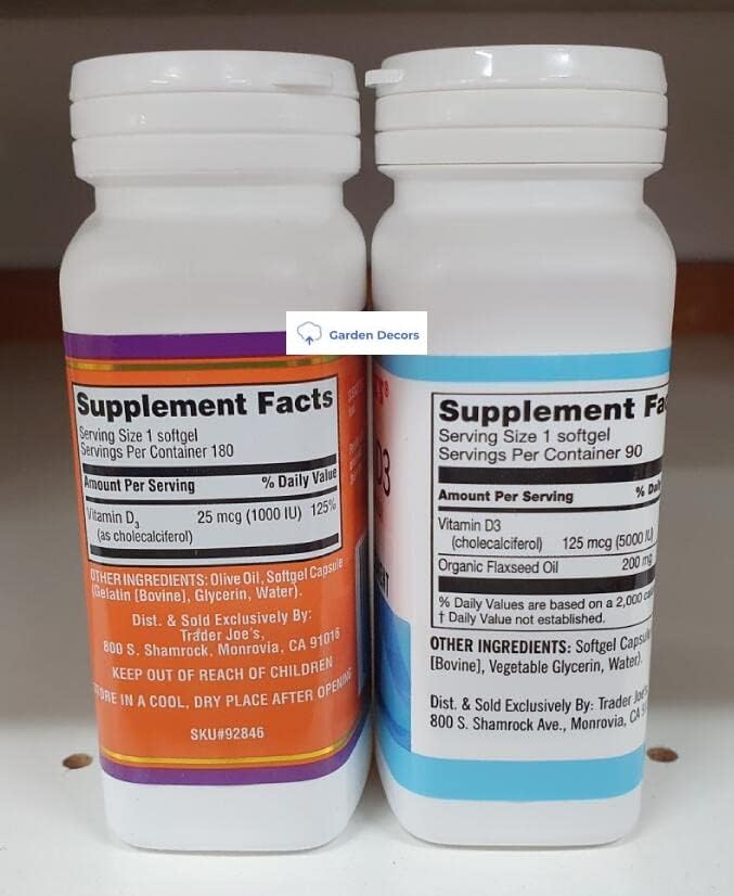 Trader Joe's2 Trader Joe’s Vitamin D 25 MCG &amp Vitamin D3 125 MCG Dietary Supplement (Two Bottles)