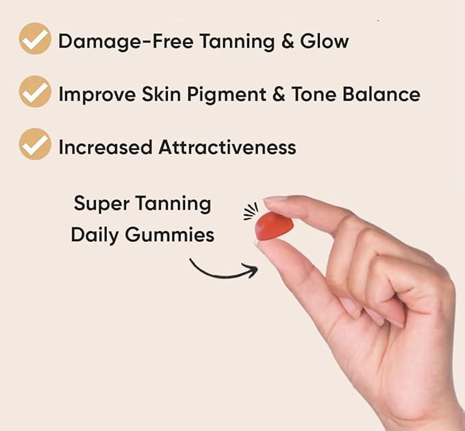 Tanning Gummies for Women &amp Men Natural Skin Tanning Supplement with Vitamin C Astaxanthin &amp Beta Carotene - Oral Melanin Booster - Organic Bronzing Chews Made in USA - 60 Count