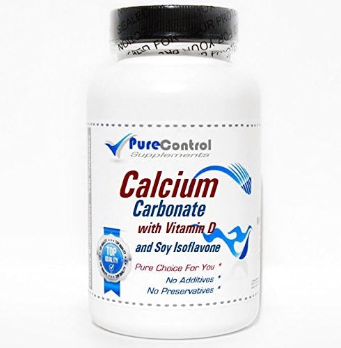 Calcium Carbonate 600mg with Vitamin D and Soy Isoflavone // 100 Capsules // Pure // by PureControl Supplements