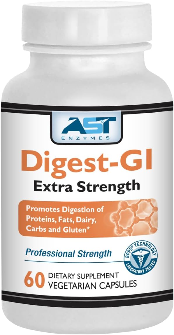 Digest-GI Extra Strength –Digestive Enzymes Supports Breakdown of Proteins Fats Carbohydrates and Gluten 60 Capsules