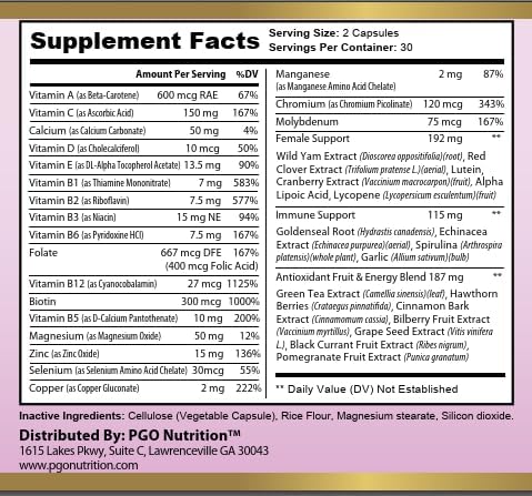 PGO Nutrition™ Ultra Multi-Vitamin for Women Unleash Your Power with Ultra Multi Vitamins - Elevate Your Energy Strengthen Your Immunity and Support Your Female Wellness
