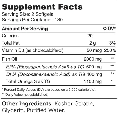 Zahler Omega 3 Platinum +D All-Natural Pure Fish Oil Supplement Burpless Softgel with No Fishy Aftertaste Highest in EPA and DHA Certified Kosher 360 Softgels