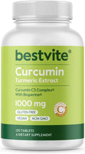 BESTVITE Curcumin 1000mg per Tablet (Turmeric Extract)(120 Tablets) Featuring Clinically Studied Curcumin C3 Complex® &amp BioPerine® - Standardized to 95% Curcuminoids - Vegan - Non GMO - Gluten Fre