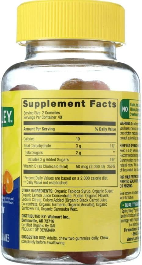 Spring Valley Vegetarian Vitamin D3 Gummies 2000 IU 50 mcg 160 Ct+ VSL Sticker