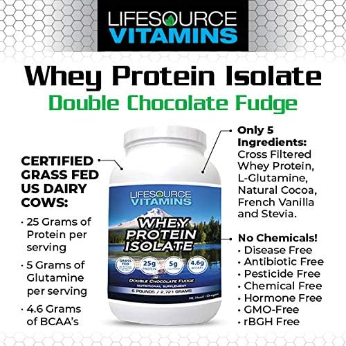 LifeSource Vitamins 6 lb - US Dairy Cows Grass Fed Whey Protein Isolate - Double Chocolate Fudge sweetened w/Stevia