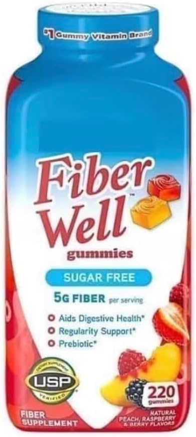 Fiber Well Sugar Free Gummies Supplement Peach Strawberry and Berry Flavored 220ct (220count Sugar Free)