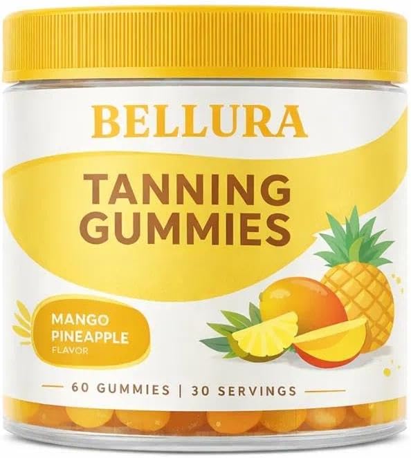 Lazra Bellura Tanning Gummies - Mango Pineapple Flavor | 60 Gummies (30 Servings) | Achieve A Healthy Sun-Kissed Tan | Non-GMO Gluten-Free Promotes Natural Tanning