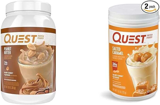 Quest Peanut Butter 23g &amp Salted Caramel 26g Protein Powders Bundle Low Carb Gluten Free 43 &amp 24 Servings