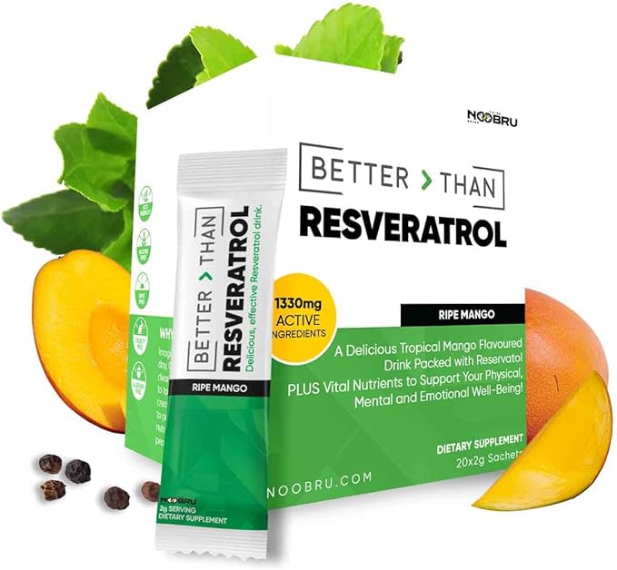 Noobru™ - Better Than - Resveratrol – Powerful Polyphenol Supplement with Fisetin &amp Mango Flavor for Longevity Cellular Health Brain Function &amp Anti-Aging Support