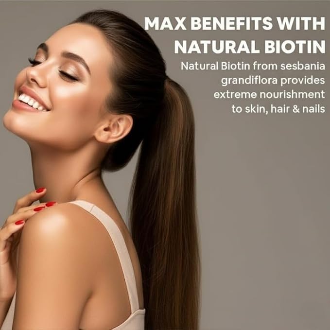 Biotin for Hair Growth with Amla Brahmi &amp Bamboo Extract - 90 Veg Tablets