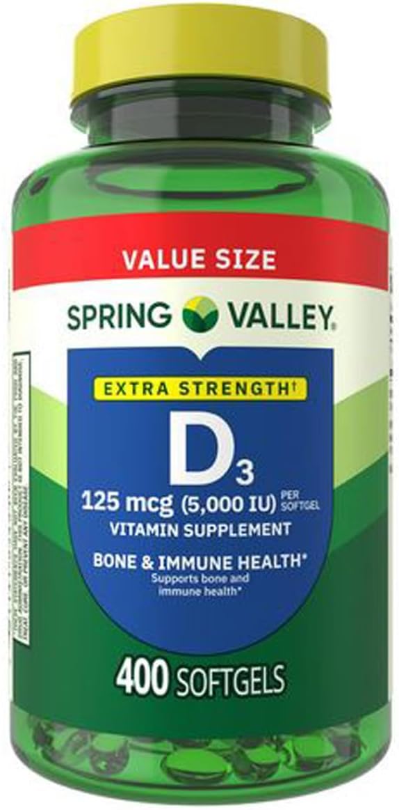 H4U Spring Valley Extra Strength Vitamin D3 125 mcg (5000 IU) 400 Count Supplement Softgels for Bone and Immune Health