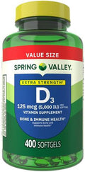 H4U Spring Valley Extra Strength Vitamin D3 125 mcg (5000 IU) 400 Count Supplement Softgels for Bone and Immune Health