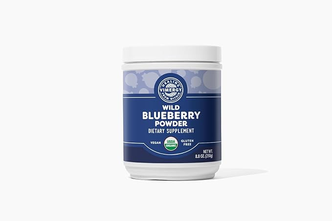 Vimergy Wild Blueberry Powder –Protects Brain Health* - Supports Cardiovascular Function* – USDA Organic Vegan &amp Gluten-Free – 250g