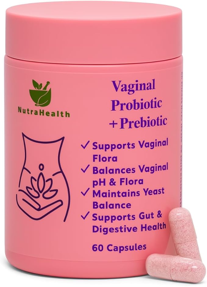 Vaginal Probiotic + Prebiotic for Women – Supports pH Balance Yeast &amp Odor – with Lactobacillus rhamnosus reuteri – Gut &amp Feminine Health – 60 Capsules