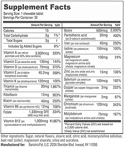 BariatricPal 30-Day Bariatric Vitamin Bundle (Multivitamin ONE 1 per Day! Chewable with 45mg Iron - Mixed Berry and Calcium Citrate Soft Chews 500mg with Probiotics - Piña Colada)
