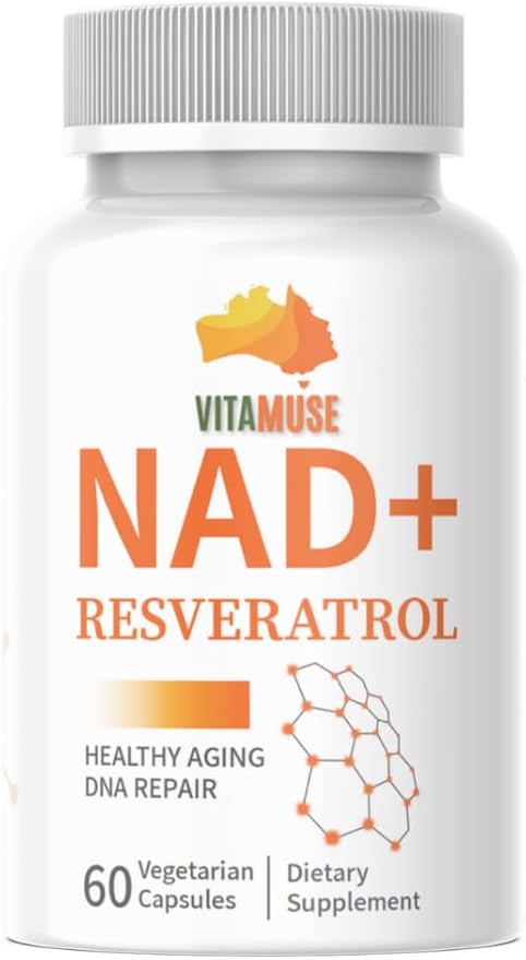 VITAMUSE NAD+ Support Formula with Resveratrol Niacinamide B3 and TMG Healthy Aging DNA Repair 60 Vegetarian Capsules