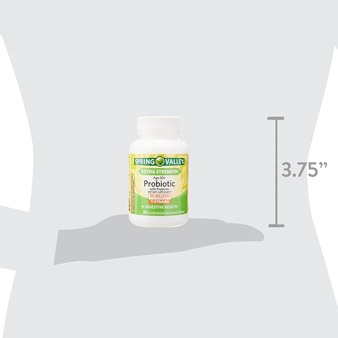 Probiotic | Age 50+ | 50 Billion CFU 11 Strains 30 Capsules | Daily Probiotic Supplement | for Adults 50+ | Spring Valley + Vsl Sticker
