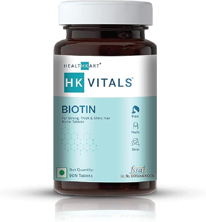 CROW HealthKart HK Vitals Biotin 10000mcg Supplement for Hair Growth Strong Hair and Glowing Skin Fights Nail Brittleness 90 Biotin Tablets