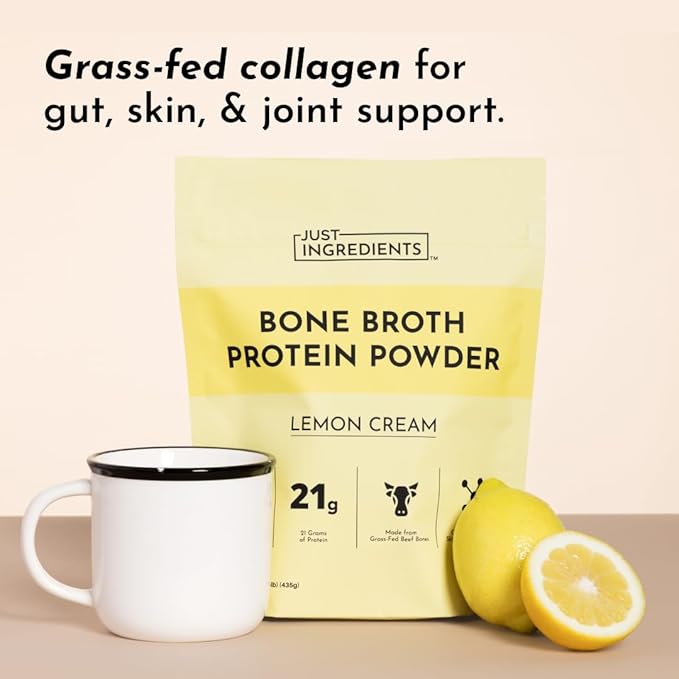Bone Broth Protein Powder – Lemon Cream | 15 Servings | 21g Grass-Fed Protein per Serving | Dairy-Free | Collagen for Gut Skin &amp Joint Support | Made with Real Food Ingredients