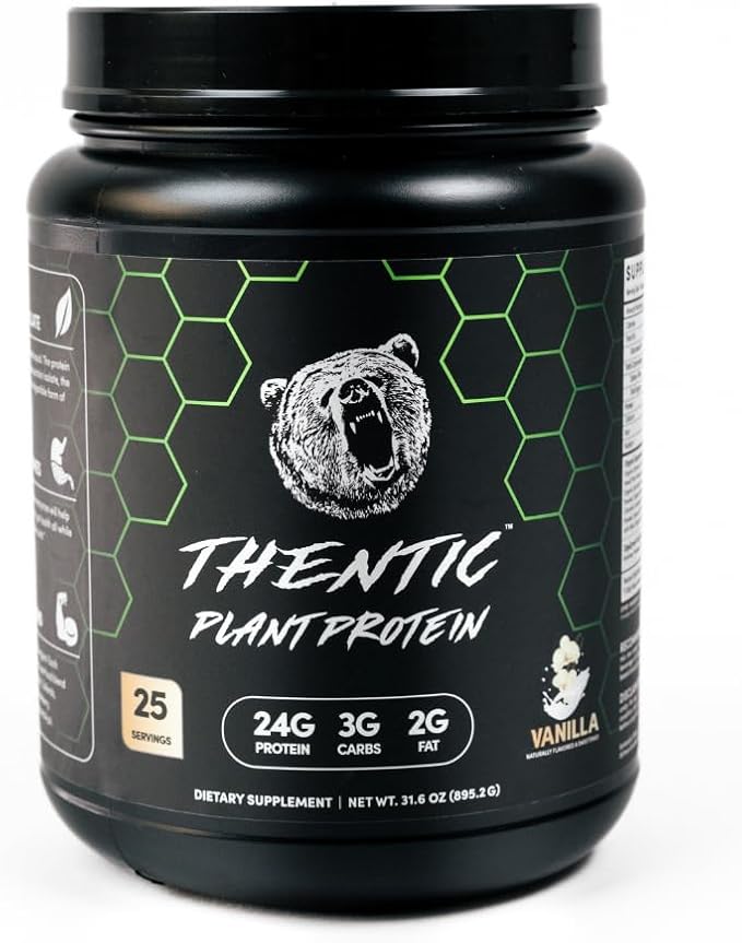THENTIC Plant Based Protein Powder - Non Dairy Vegan Protein Zero Artificial Ingredients Soy&ampGluten FreeNo Added Sugar 5.8g BCAADigestive EnzymesOrganic Superfoods.25 Servings (Vanilla) 1.9