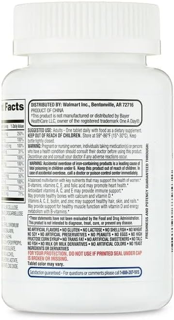 Equate One Daily Women's Multivitamin Multimineral Supplement Tablets 100 Count Sticker