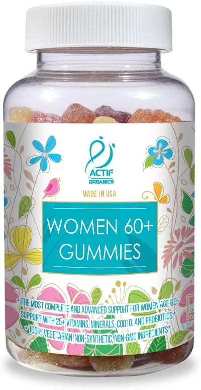 ACTIF Women Age 60+ Gummies with 25+ Advanced Factors CoQ10 and Probiotics - Non GMO Made in USA 90 Count