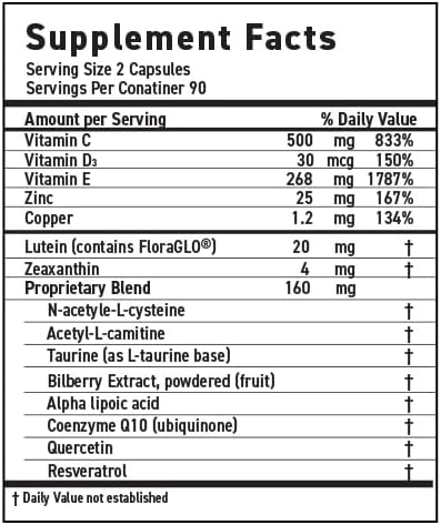 MaxiVision® Ocular Formula - AREDS2 - Eye Vitamins &amp Multivitamin - Lutein and Zeaxanthin (180 Capsules 1 Bottle)
