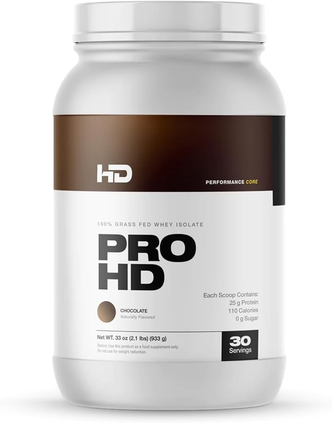 HD MUSCLE ProHD Protein | 100% Grass Fed Whey Isolate | 25g Protein 110 Calories 0g Fat | Zero Fillers or Amino Spiking | 2.1 Pound 30 Servings (Chocolate)