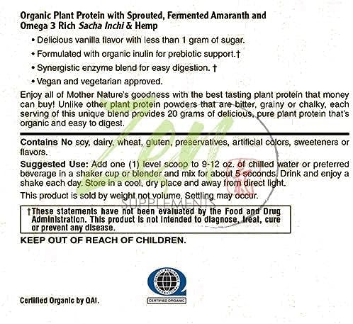 Zen Supplements - Organic Plant Protein Vanilla 1 LB-Powder - 25.5g of Organic Protein per Serving - Certified Non-GMO Gluten Free and Vegan-Friendly Organic Protein Powder.