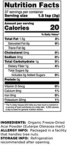 Terrasoul Superfoods Organic Acai Berry Powder 4 Oz (Pack of 2) Freeze-Dried for Freshness Omega Fats Boost for Smoothie Bowls and Antioxidant-Packed Superfoods Recipes