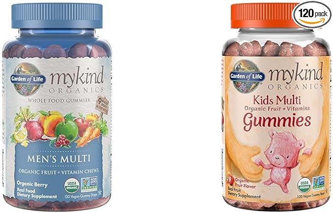 Garden of Life Organics Men's Gummy Vitamins Multi Berry 120 Count &amp Organics Kids Gummy Vitamins - Fruit - Certified Organic