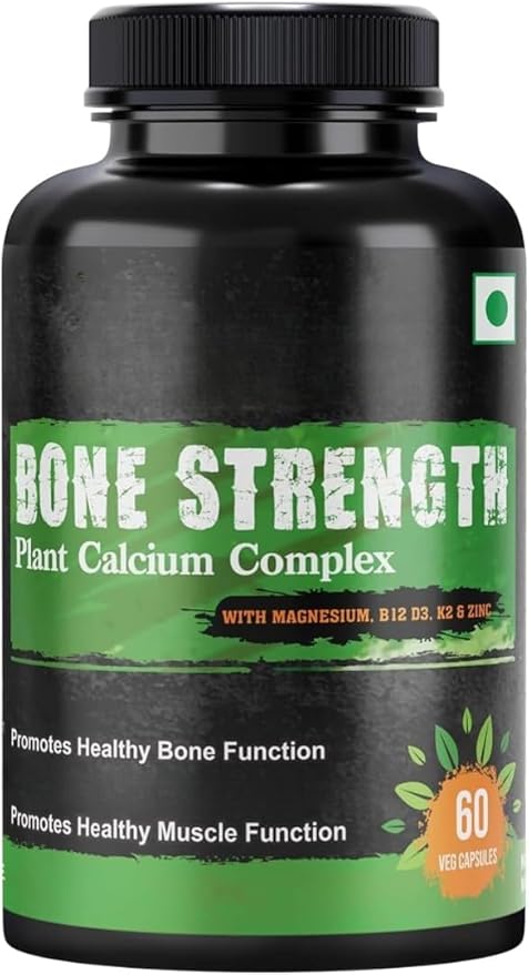 Eleven Zone Bone Strength - Plant-Based Calcium Magnesium Zinc Vitamin D3 VIT B12 K2 - GMO Soy Gluten Free Ingredients - Whole Food Supplement for Bone Health - 60 Vegan Friendly Capsules