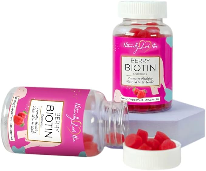 Naturally Love Hue Berry Biotin Gummies – Strawberry Biotin Hair Vitamin Gummies – Supports Longer Stronger Hair Glowing Skin &amp Strong Nails – Natural Cruelty‑Free Hair Growth Supplement