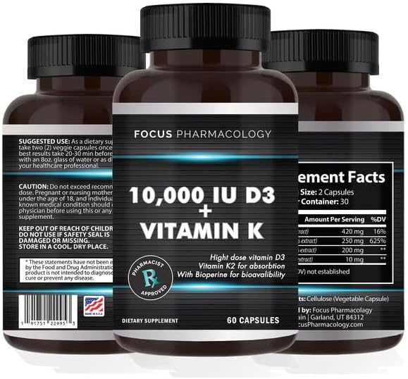 10000 IU Vitamin D3 w/Vitamin K3-180 Capsules