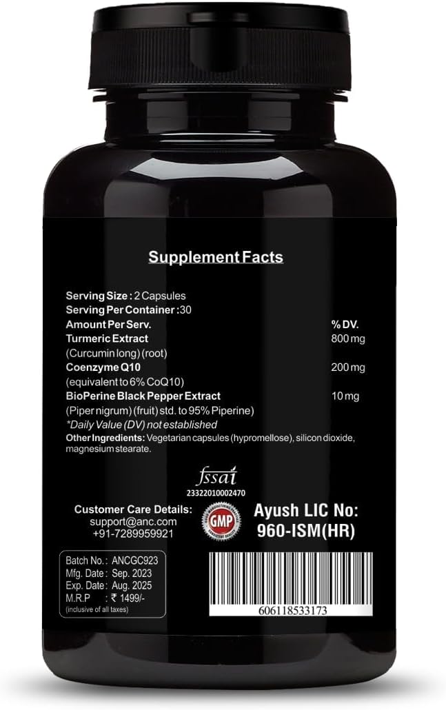 Viva High Absorption CoQ10 with Turmeric - Antioxidant Nutritional Supplements Heart Health &amp Healthy Brain Function -Ubiquinol for Mitochondrial Health - 200mg 60 Capsules