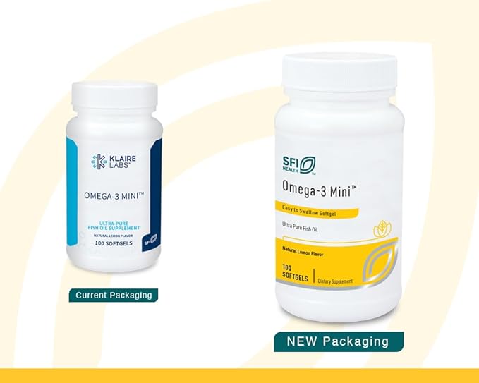 Klaire Labs SFI Health Omega-3 Mini - Ultra Pure Easy to Swallow Fish Oil Gels for Kids &amp Adults 150 Milligrams EPA / 100 Milligrams DHA Omega 3 Fatty Acids Lemon Flavor (100 Softgels)