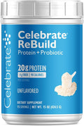 Celebrate Vitamins Rebuild Protein Powder with Probiotics &amp Prebiotics - 20g Whey Isolate Protein High Fiber for Post Bariatric Surgery Patients - Unflavored (15 Servings)