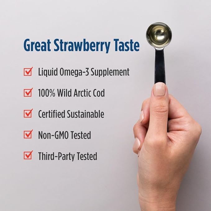 Nordic Naturals Arctic Cod Liver Oil Strawberry - 8 oz - 1060 mg Total Omega-3s with EPA &amp DHA - Heart &amp Brain Health Healthy Immunity Overall Wellness - Non-GMO - 48 Servings