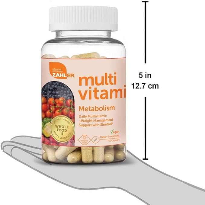 Zahler Multivitamin Metabolism + Weight Management Support for Women and Men with Iron Certified Kosher 60 Capsules