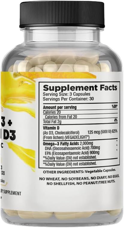 Dr. Seinfeld Vegan Algae Omega 3 and Vitamin D3 Supplement for Men and Women 90Ct