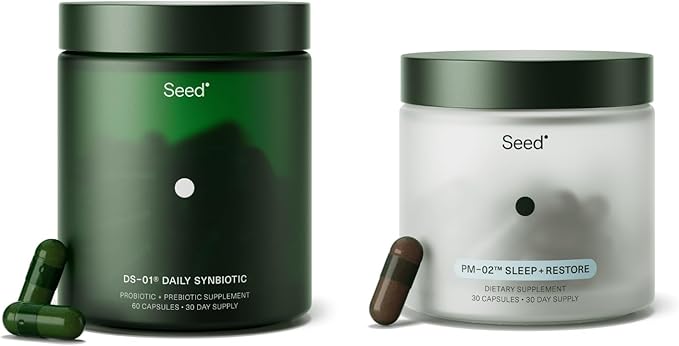 Seed DS-01 Daily Synbiotic &amp PM-02 Sleep + Restore Bundle - Probiotic and Sleep Aid for Women and Men - Vegan - 30-Day Supply
