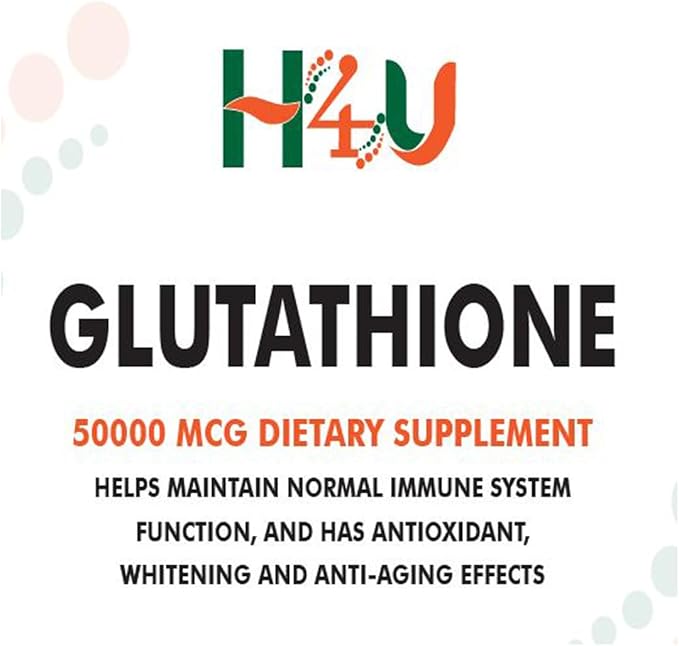 H4U Premium Glutathione Supplement - 50000 mcg Capsules - Antioxidant Support for Liver Health Skin Whitening and Anti-Aging - 60 Count - Gluten-Free Non-GMO